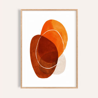 Orange Boho Art Print of overlapping abstract shapes in orange and brown tones