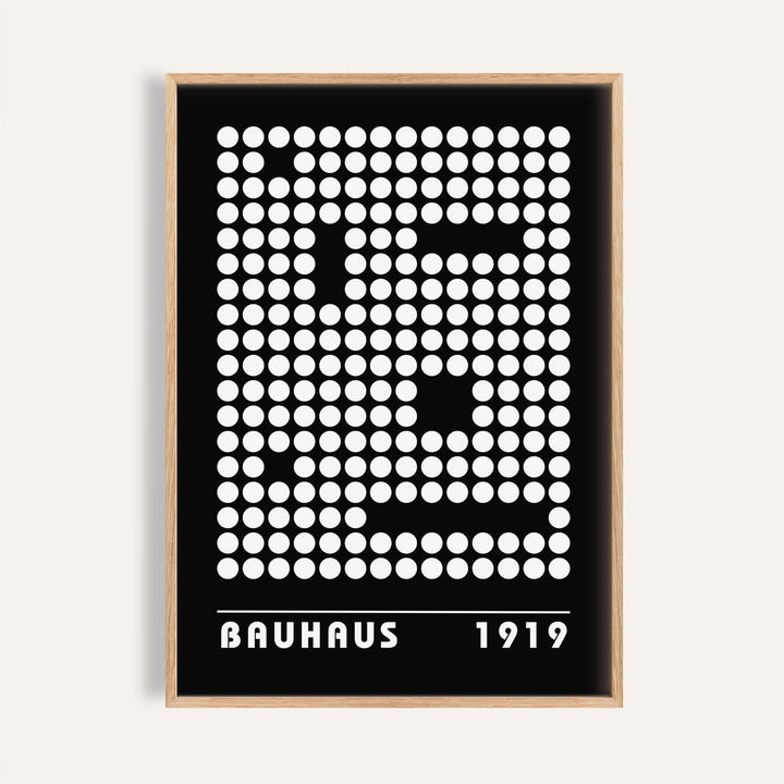 Digital Wall Art abstract dot pattern in black and white with bauhaus text and date