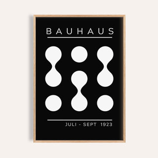 Framed Black and White Geometric Art with bauhaus text and abstract shapes