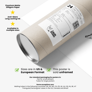 Rolled reading frog art print with postal mailing tube and label