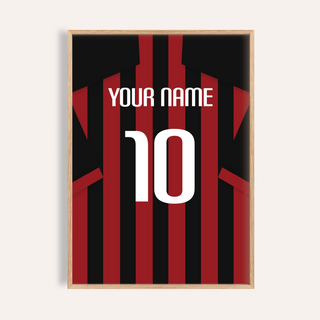 Framed Football Shirt Poster in Red and Black Stripes with a custom number 10 in white
