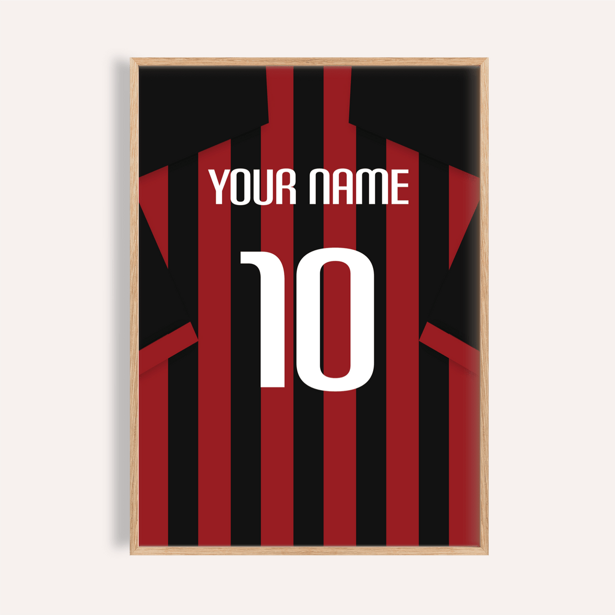 Framed Football Shirt Poster in Red and Black Stripes with a custom number 10 in white