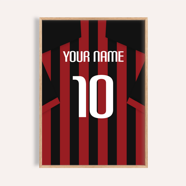Framed Football Shirt Poster in Red and Black Stripes with a custom number 10 in white