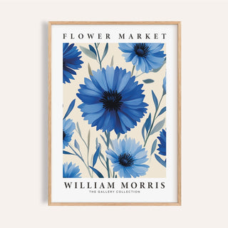 Botanical Print framed print close-up of blue flowers with leafy stems on cream background