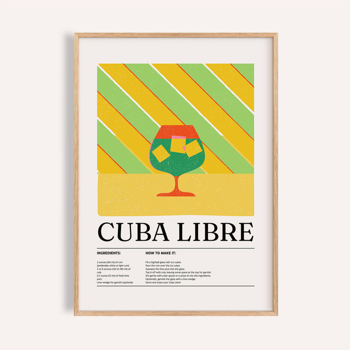 Framed print of Large Colorful Wall Art showing a cuba libre cocktail illustration with green and yellow stripes