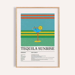 Framed tequila wall art minimalist illustration of a cocktail glass with colourful stripes