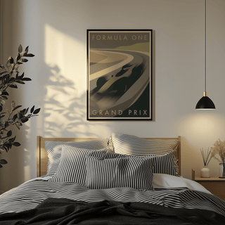 Wide view of Grand Prix Racing Print showing curved road lines leading into distance