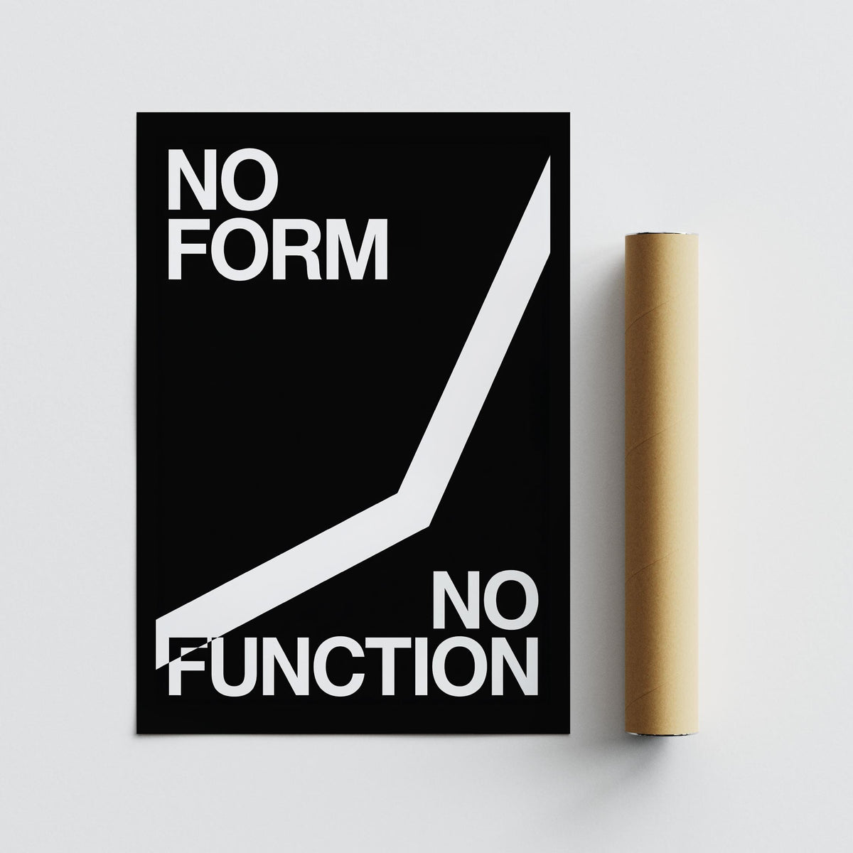 Workout Room Wall Art typographic abstract with white text on black background alongside a brown packaging tube