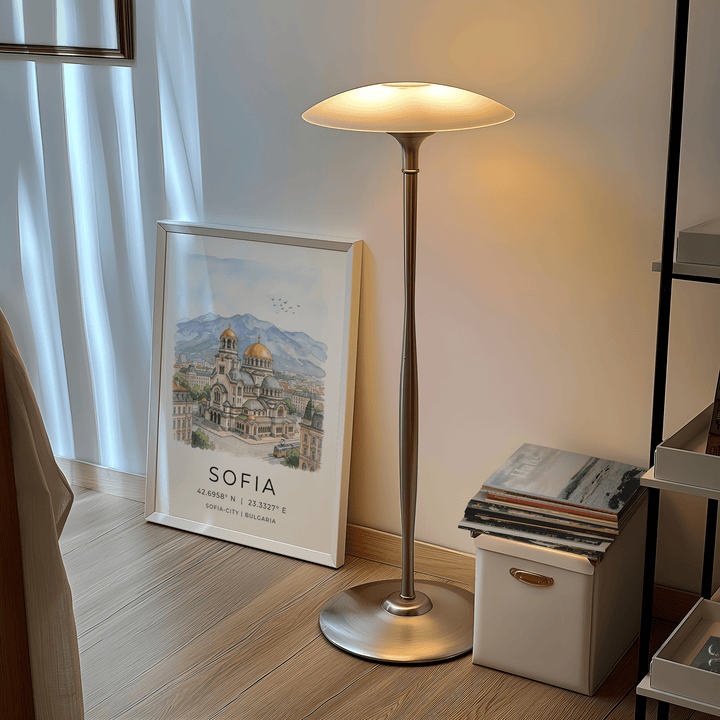 Print of Sofia City Art with Alexander Nevsky Cathedral leaning on the floor beside a tall lamp in a room