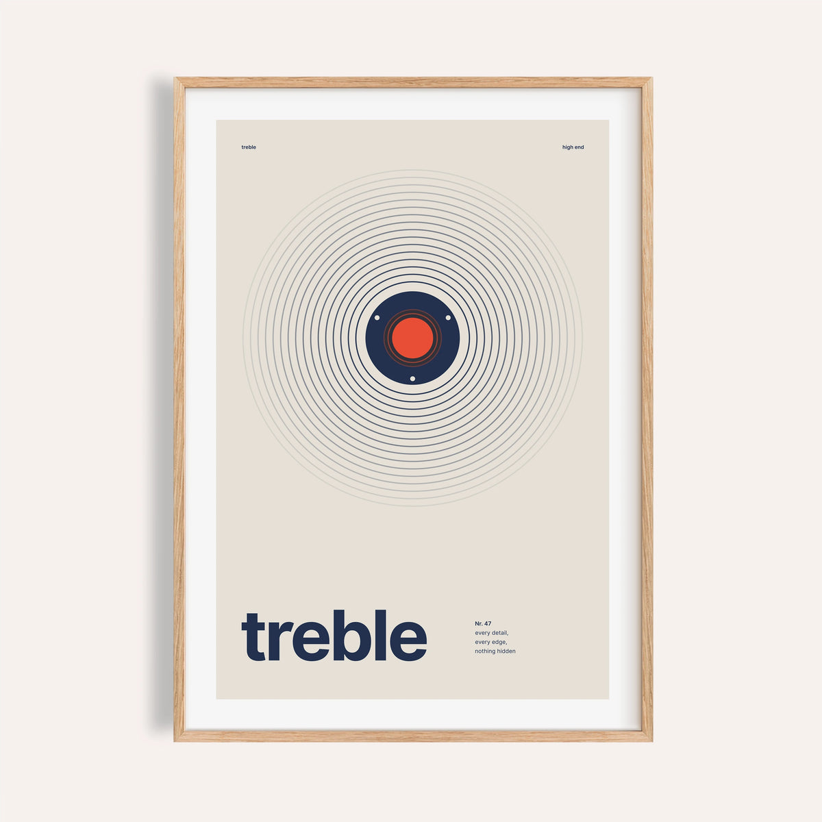 Treble speaker with tight rings print shown on a plain warm wall
