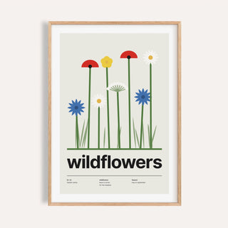Wild flowers print shown on a plain warm cream wall
