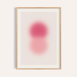 Rose pink wall art with a deep rose orb stacked above a soft pink orb