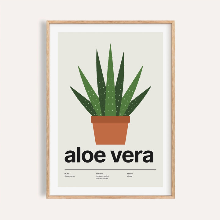 Aloe vera plant print shown on a plain warm cream wall