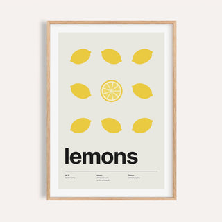 Citrus print shown on a plain warm cream wall