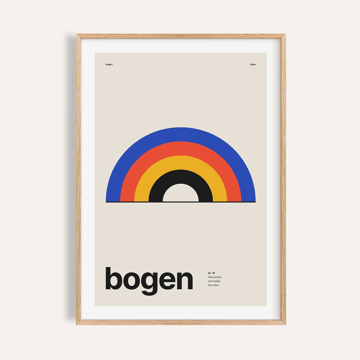 Nested rainbow arches print shown on a plain warm wall