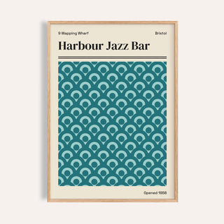 Bristol print of Harbour Jazz Bar with rows of teal and pale aqua scallops