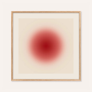 Red circle wall art with a soft cherry red orb on warm cream
