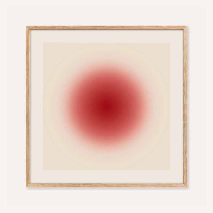Red circle wall art with a soft cherry red orb on warm cream