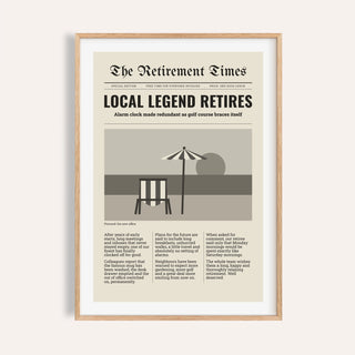 Retirement Times newspaper print shown on a plain warm cream wall