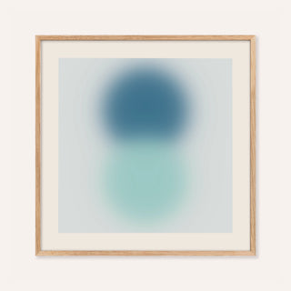 Aqua print with a deep teal orb stacked above a pale aqua orb