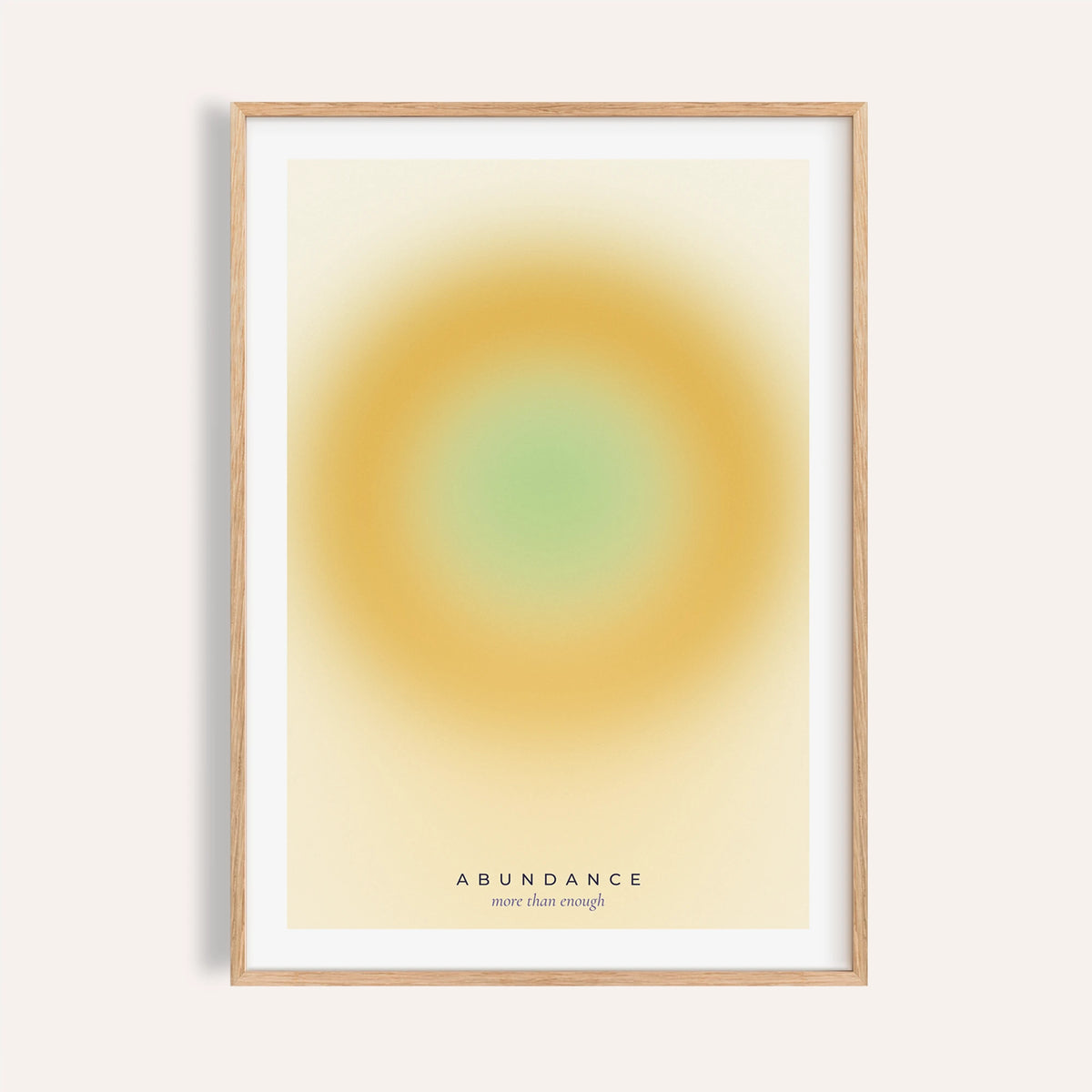 Golden yellow aura print shown on a plain warm wall
