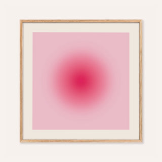 Hot pink wall art with a glowing pink aura orb on a candy pink square