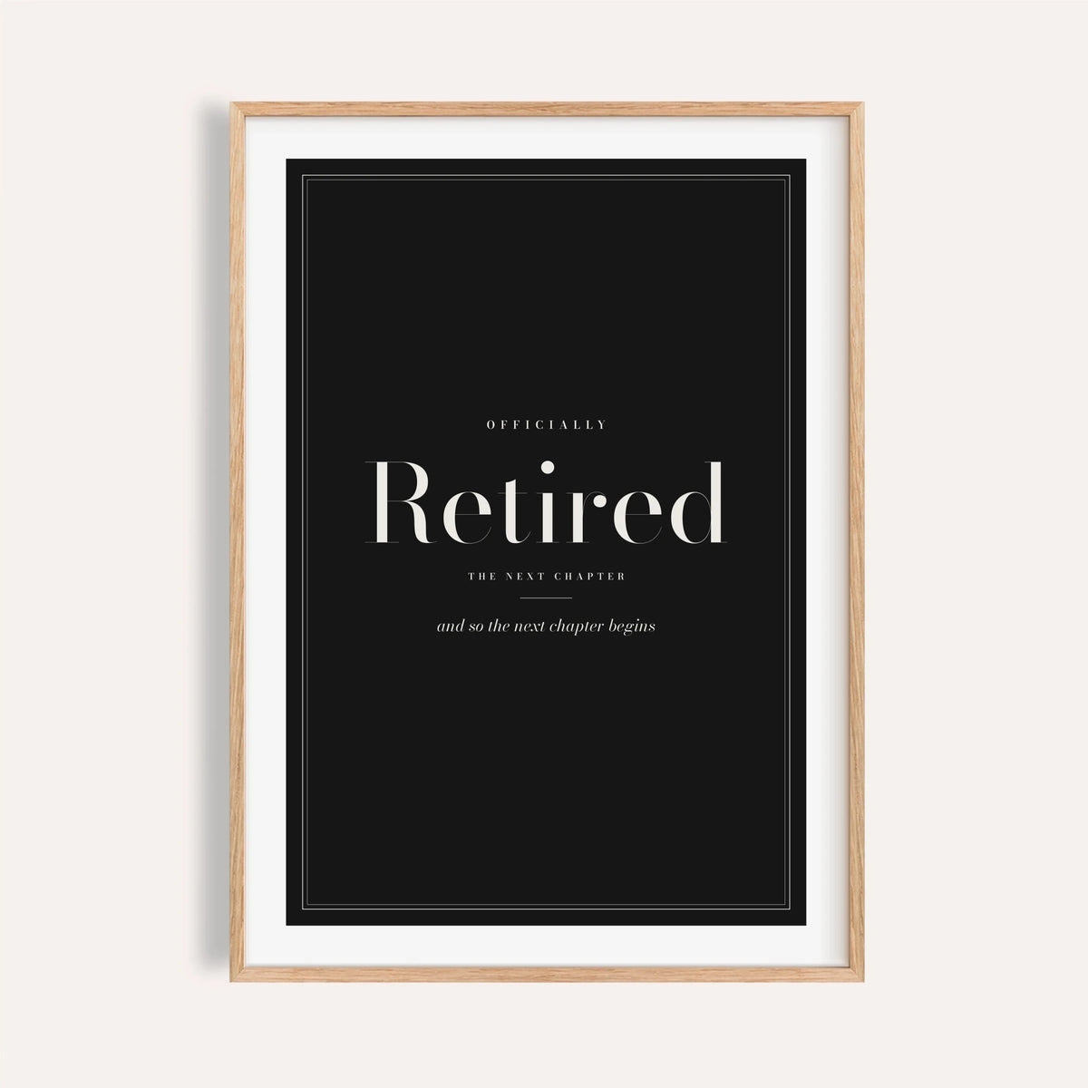 Officially retired black print shown on a plain warm cream wall