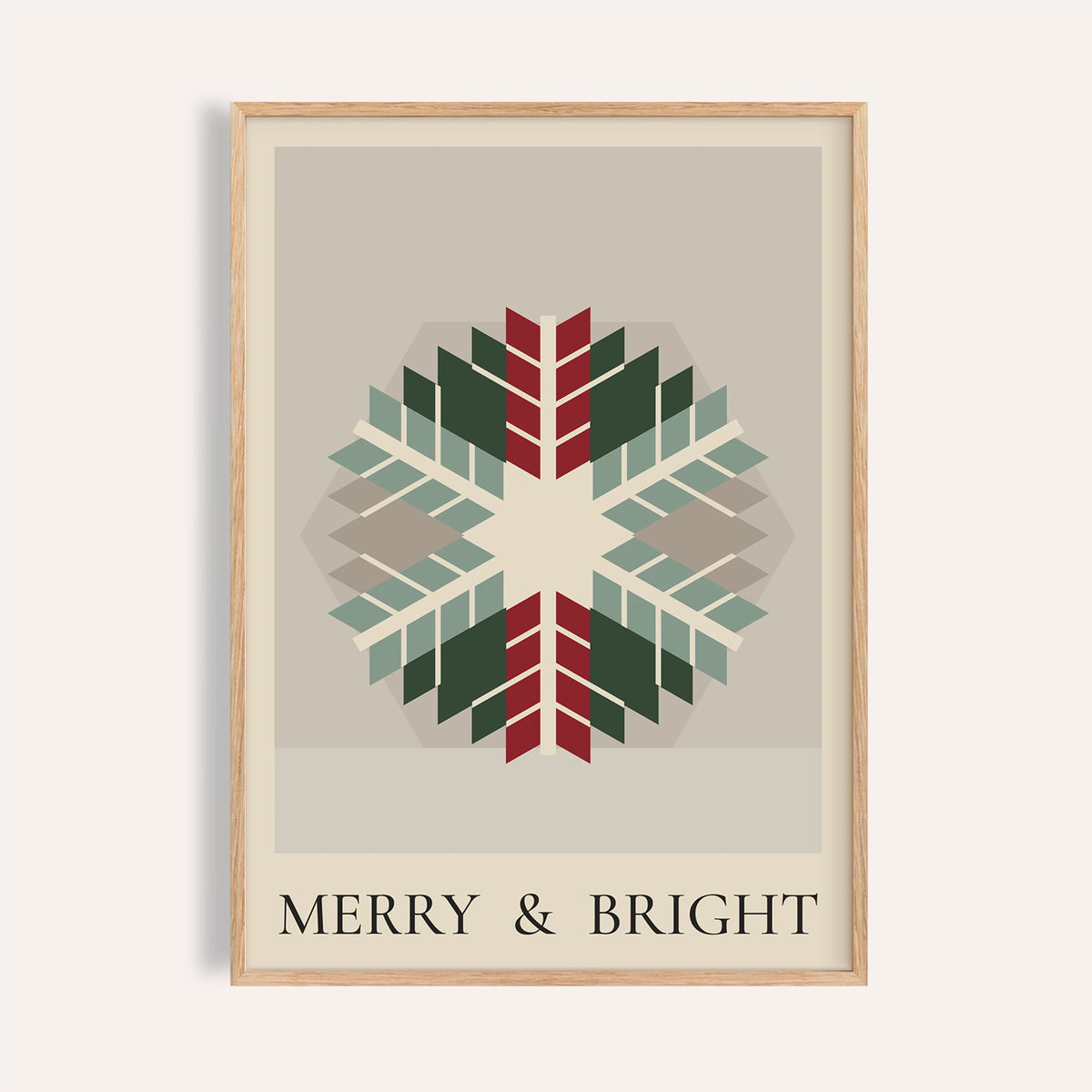 Quilt snowflake Christmas print shown on a plain warm wall