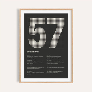 1957 print with the year built from cream dots on a plain warm wall