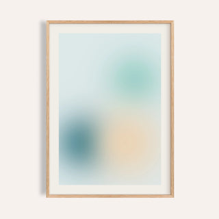 Teal wall art with soft clouds of deep teal, aqua and sand on pale aqua