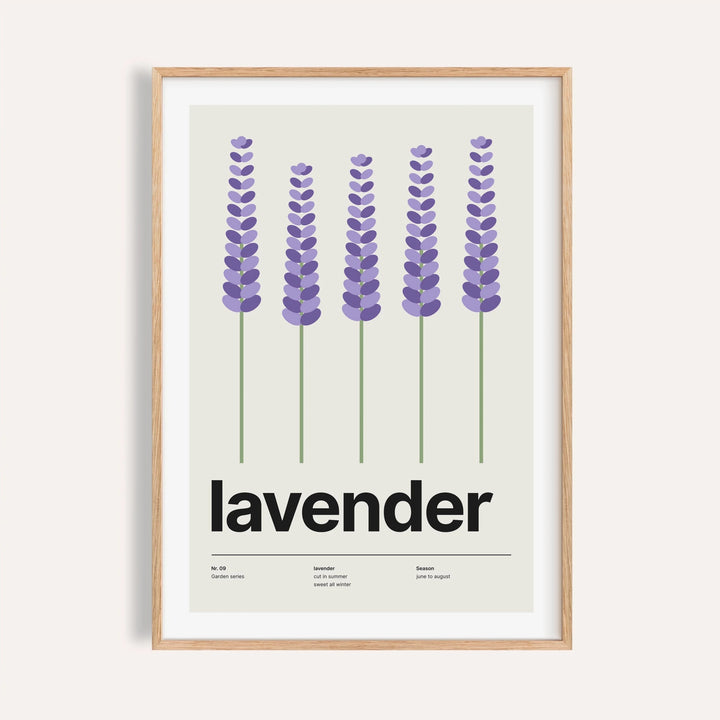 Lavender spikes wall art shown on a plain warm cream wall