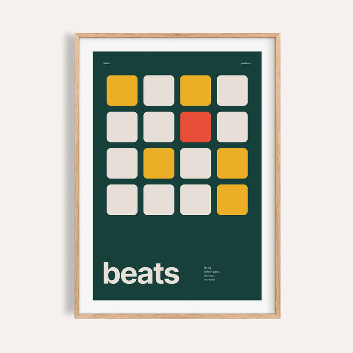Drum pad grid print shown on a plain warm wall