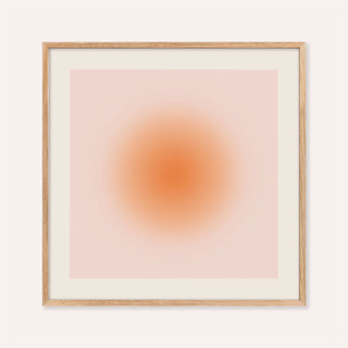Apricot print with a soft orange orb fading into a pale blush square