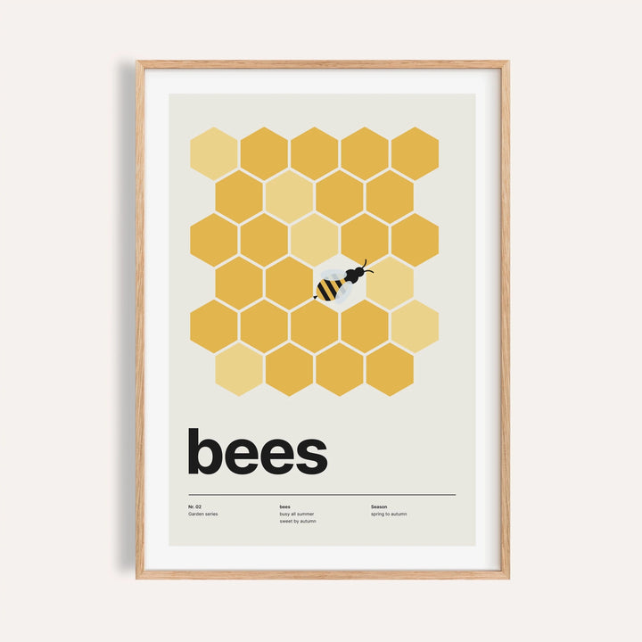 Honeycomb bee print shown on a plain warm cream wall