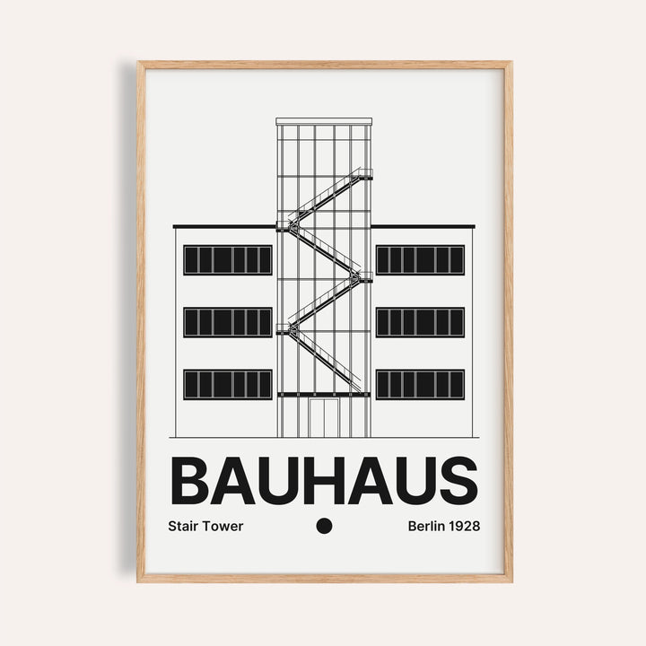Bauhaus staircase print of a glass stair tower with black zigzag stair flights