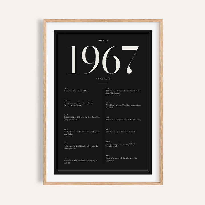 1967 year print in ivory numerals on black on a plain warm wall