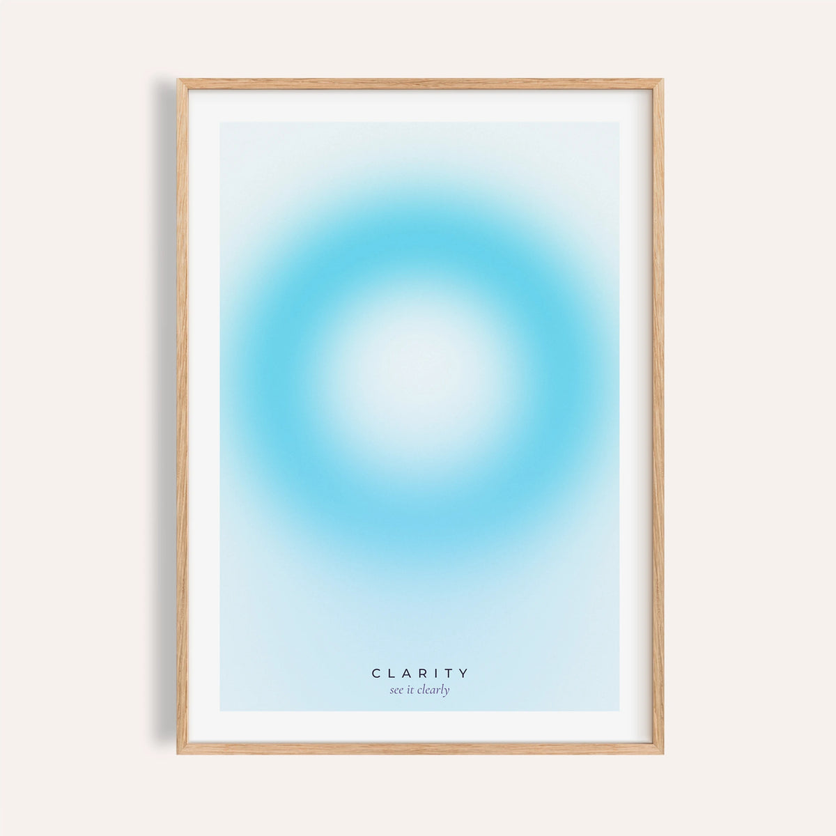 Pale cyan aura print shown on a plain warm wall