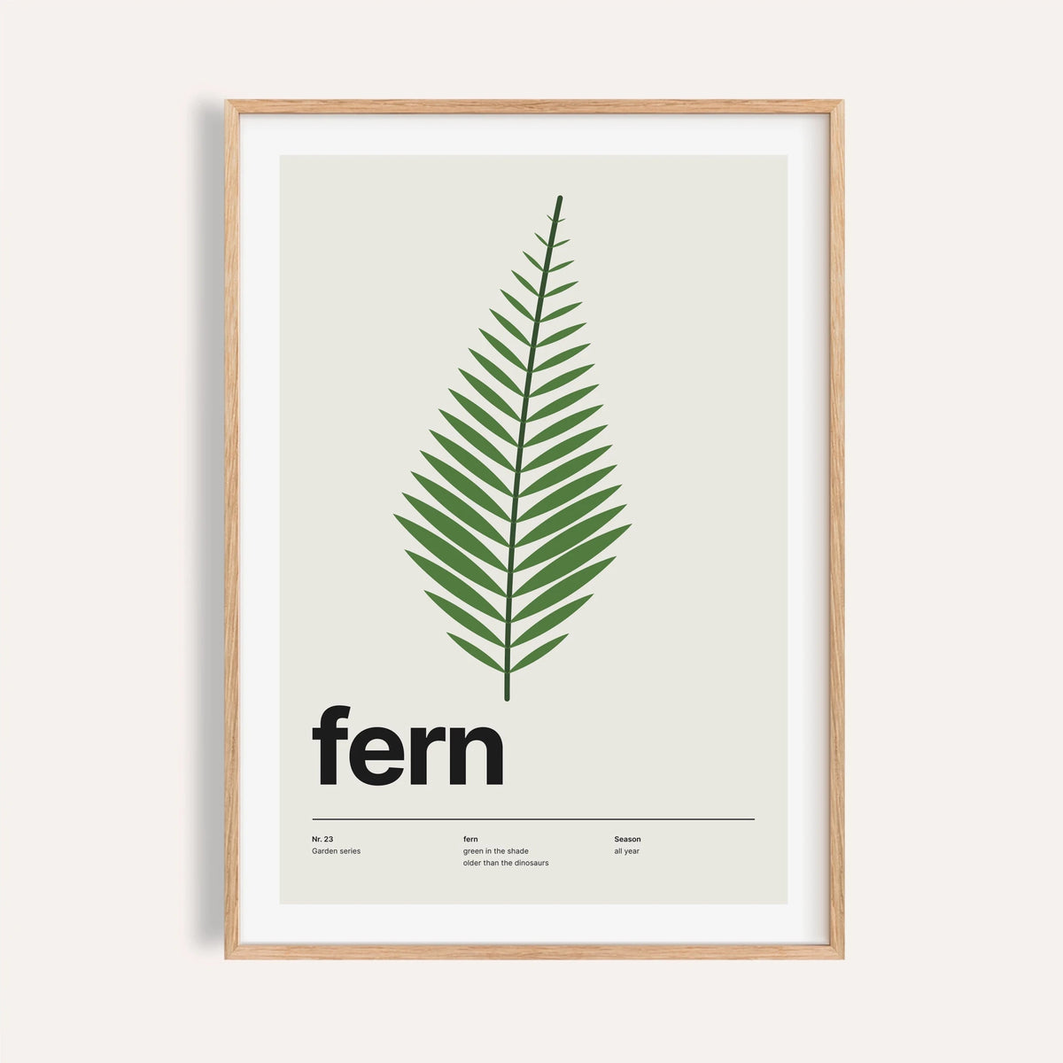 Fern print shown on a plain warm cream wall