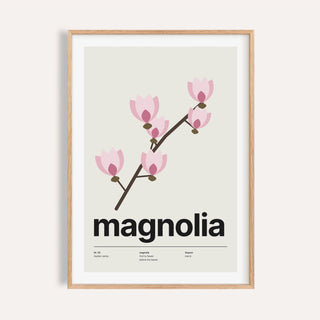 Magnolia flower print shown on a plain warm cream wall