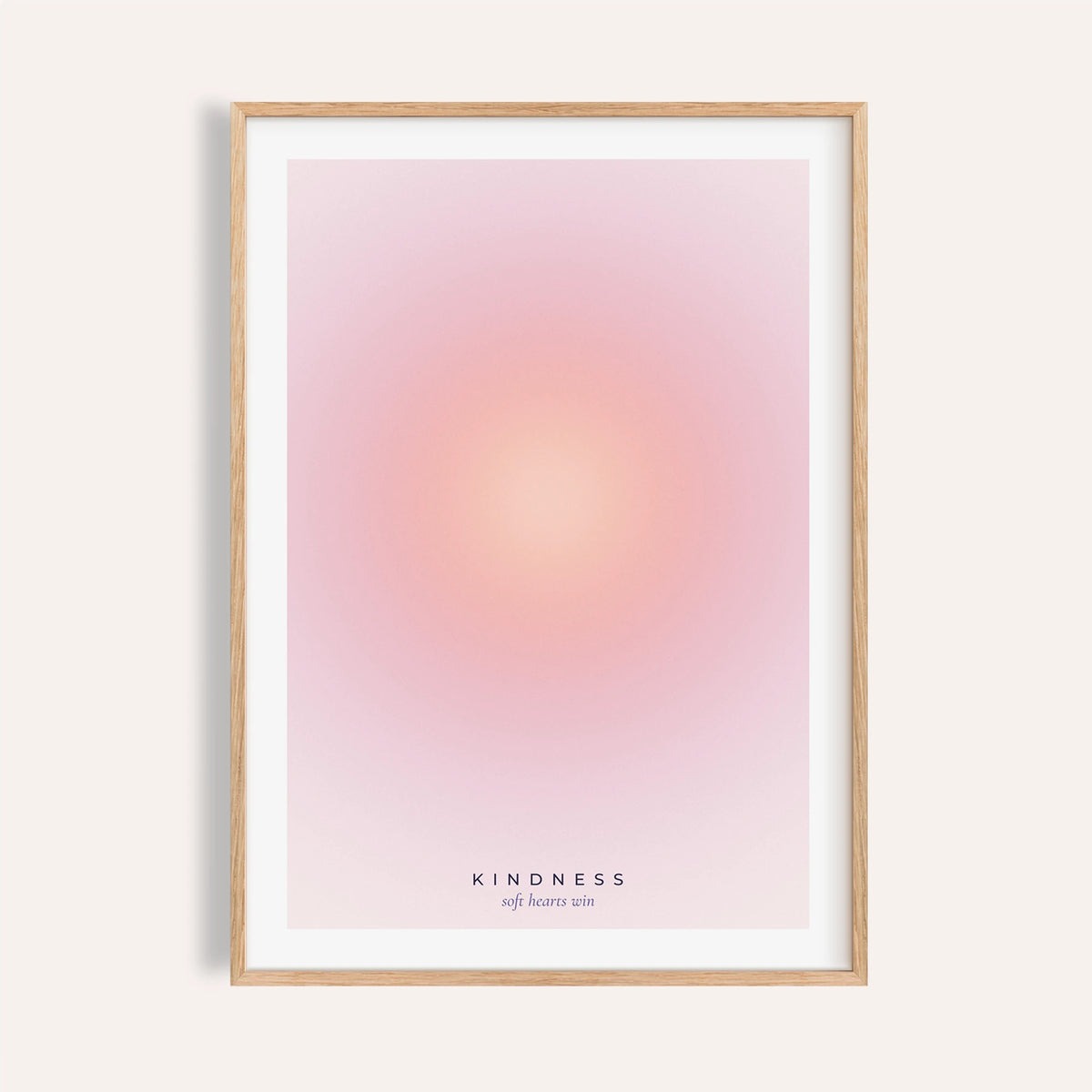 Blush pink aura print shown on a plain warm wall