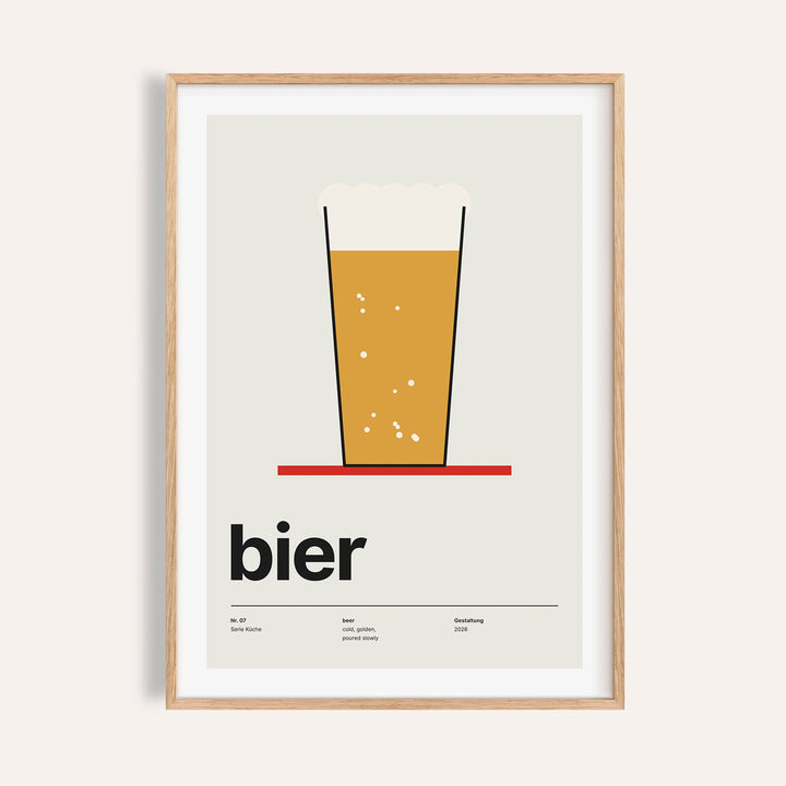 Pint of beer on a red coaster print shown on a plain warm wall