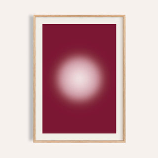 Burgundy aura print with a glowing pale pink orb on deep raspberry