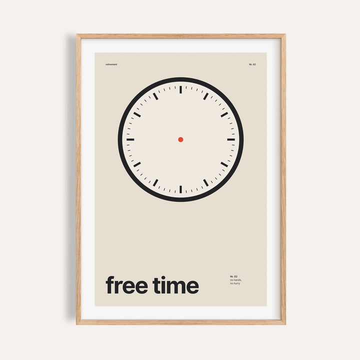 Clock with no hands print shown on a plain warm cream wall