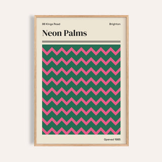 Brighton print of Neon Palms with hot pink zigzag lines on deep green