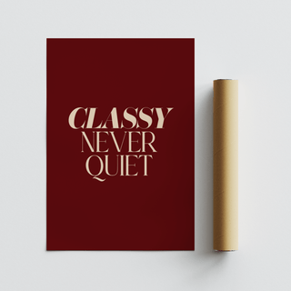 Rolled print next to a burgundy and beige Classy wall art quote with minimalist typography