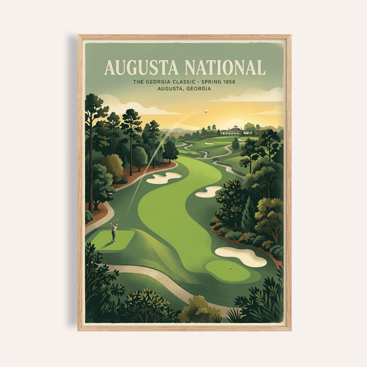 Southern Golf Course Poster wall art showing winding fairway and clubhouse
