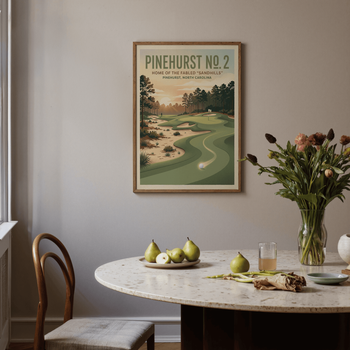 Illustrating retro travel-style golf wall art print with large course title and open sky