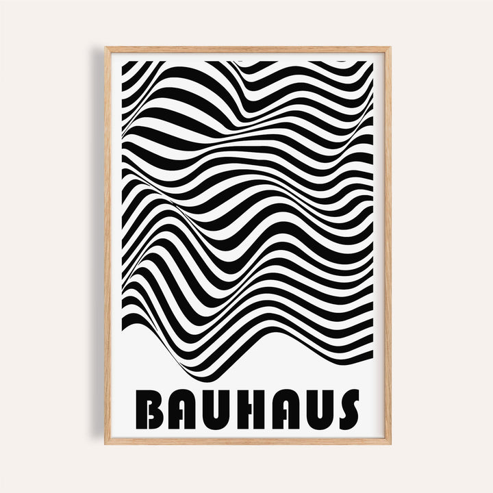 Framed Graphic Art Print with wavy black and white stripes and Bauhaus text