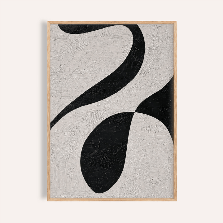 Framed Abstract Black and White Art showing a textured black abstract shape on a white background