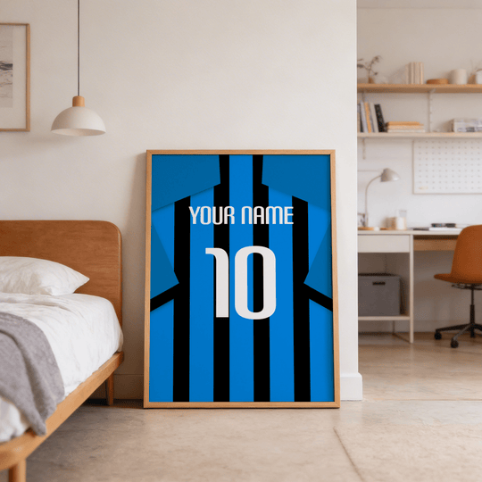 Custom Football Shirt – Black and Blue Stripes with Blue Sleeves